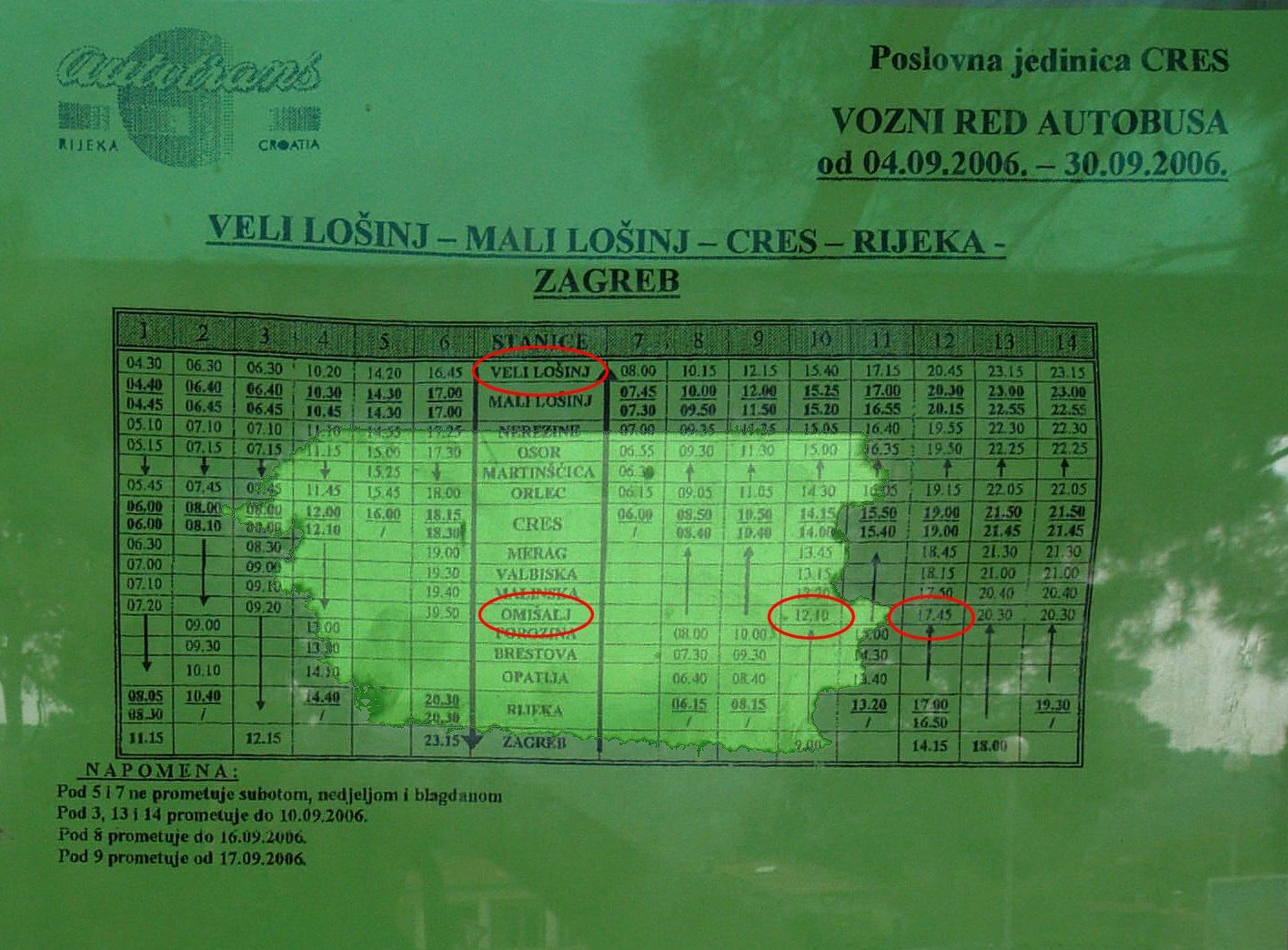 Fahrplan von Autotrans fr Transfer Flughafen Rijeka in Kroatien nach Mali Losinj - Kvarner Bucht / Kroatien