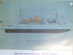 Zeichnung desMotorschiffes Kronprinsessan Ingrid, das heutig Motorschiff Marina