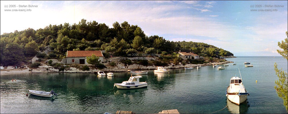 Panoramafotos von der Insel Losinj - alte Fischerhuser in der Bucht Valdarke bei Mali Losinj